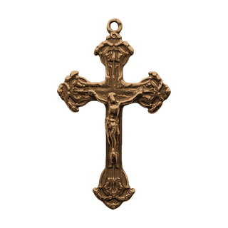 Vintage Bronze Crucifix with Leaf and Flower Ends