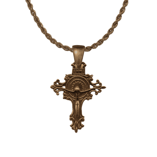 Vintage Bronze Crucifix with Rayed Crossing and INRI