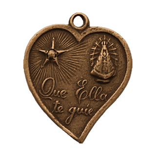 Vintage Bronze Que Ella Te Guíe Heart Medal