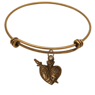 Vintage Bronze Pierced Heart Milagro Bangle Bracelet