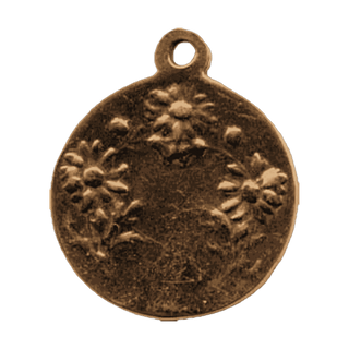 Vintage Bronze Praying Saint Medal with Flowered Reverse — reverse