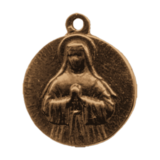 Vintage Bronze Praying Saint Medal with Flowered Reverse