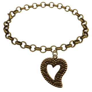 Vintage Bronze Openwork Heart Charm Bracelet