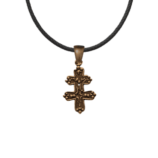 Vintage Bronze Tiny Cross of Lorraine with Flowers