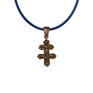 Vintage Bronze Tiny Cross of Lorraine with Flowers