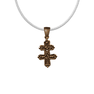 Vintage Bronze Tiny Cross of Lorraine with Flowers