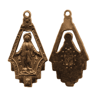 Vintage Bronze Miraculous Medal in Openwork — reverse