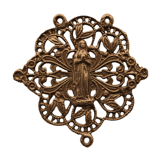 Vintage Bronze Filigree Lace Rosary Center with Mary