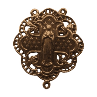 Vintage Bronze Mary Rosary Center with Stars and Lace