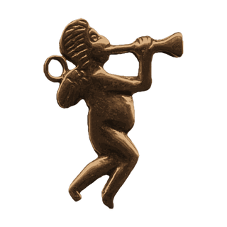 Vintage Bronze Angel Blowing a Horn Milagro, Facing Right