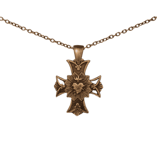 Vintage Bronze Sacred Heart Cross with Rays