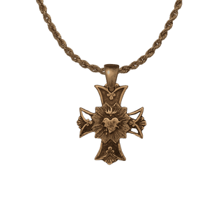 Vintage Bronze Sacred Heart Cross with Rays