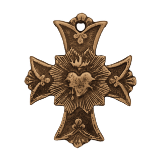 Vintage Bronze Sacred Heart Cross with Rays