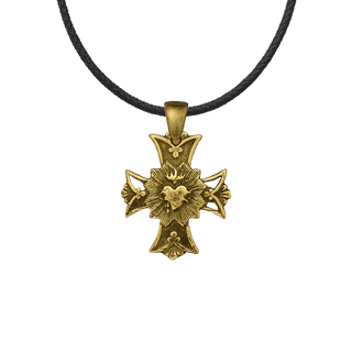 Vintage Yellow Bronze Sacred Heart Cross with Rays