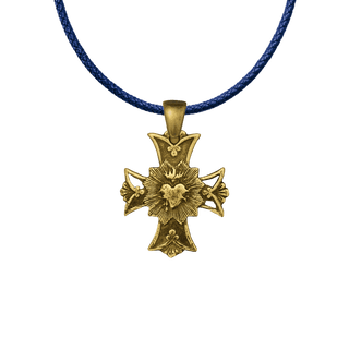Vintage Yellow Bronze Sacred Heart Cross with Rays