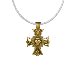 Vintage Yellow Bronze Sacred Heart Cross with Rays
