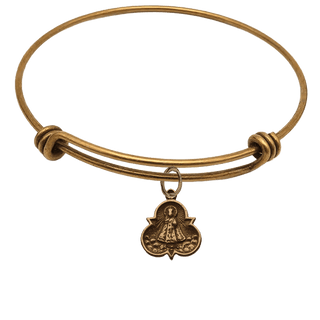 Vintage Bronze Infant of Prague Medal Bangle Bracelet