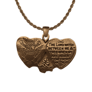 Vintage Bronze Mizpah Twin Hearts Military Medal
