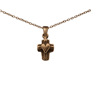 Vintage Bronze Little Cross with Heart