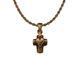 Vintage Bronze Little Cross with Heart