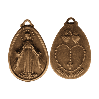 Vintage Bronze Twin Hearts and Rosary Medal, San Damiano — reverse