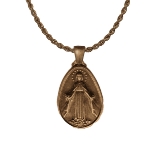Vintage Bronze Twin Hearts and Rosary Medal, San Damiano
