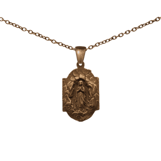 Vintage Bronze Our Lady in the Grotto Medal with Rose