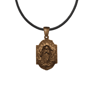 Vintage Bronze Our Lady in the Grotto Medal with Rose