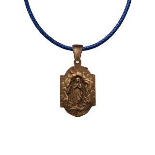 Vintage Bronze Our Lady in the Grotto Medal with Rose