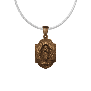 Vintage Bronze Our Lady in the Grotto Medal with Rose