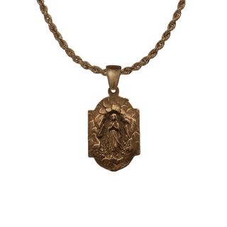 Vintage Bronze Our Lady in the Grotto Medal with Rose