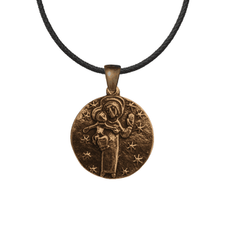 Vintage Bronze Folk Madonna and Child Medal with Stars