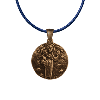 Vintage Bronze Folk Madonna and Child Medal with Stars
