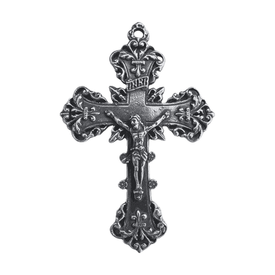 Vintage White Bronze Grand Baroque Crucifix