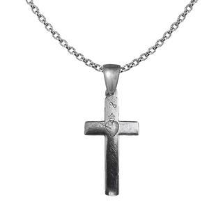 Vintage White Bronze Nun's Cross with Engraved Sacred Heart
