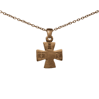 Vintage Bronze Tiny Cross with I H N Letters