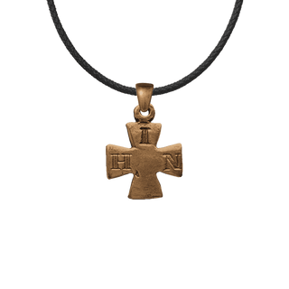 Vintage Bronze Tiny Cross with I H N Letters