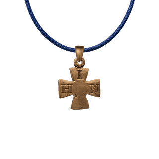 Vintage Bronze Tiny Cross with I H N Letters