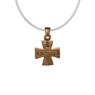 Vintage Bronze Tiny Cross with I H N Letters