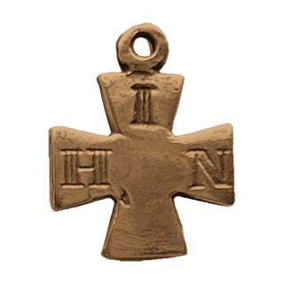 Vintage Bronze Tiny Cross with I H N Letters