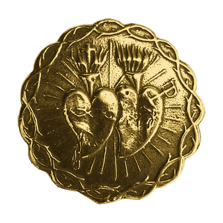 Vintage Yellow Bronze Twin Hearts Button