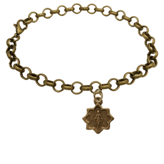 Vintage Bronze Tiny Star-Shaped Miraculous Medal Bracelet