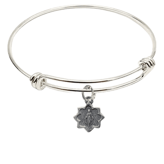 Vintage Sterling Silver Tiny Star-Shaped Miraculous Medal Bangle Bracelet
