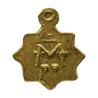 Vintage Yellow Bronze Tiny Star-Shaped Miraculous Medal — reverse