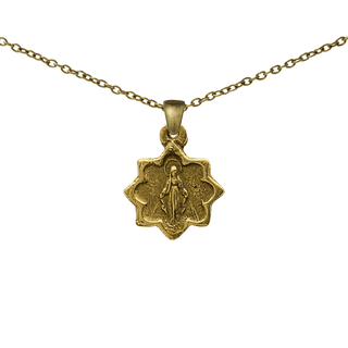 Vintage Yellow Bronze Tiny Star-Shaped Miraculous Medal