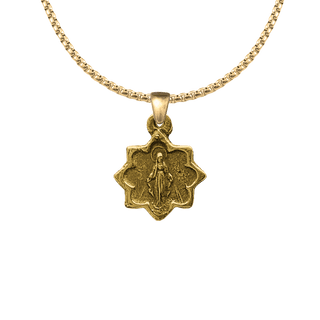 Vintage Yellow Bronze Tiny Star-Shaped Miraculous Medal