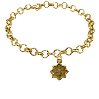 Vintage Yellow Bronze Tiny Star-Shaped Miraculous Medal Bracelet