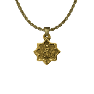 Vintage Yellow Bronze Tiny Star-Shaped Miraculous Medal