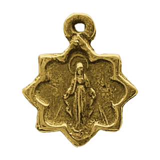 Vintage Yellow Bronze Tiny Star-Shaped Miraculous Medal