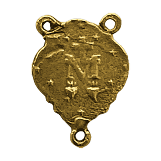 Vintage Yellow Bronze Miraculous Medal Rosary Center — reverse